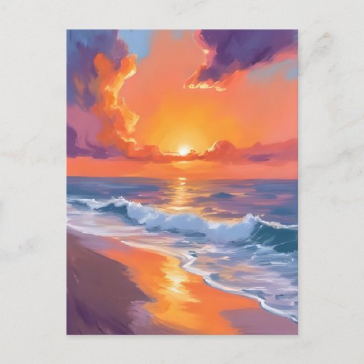Carte Postale Golden Hour Orange Sunset Beach Peinture Océan (Devant)