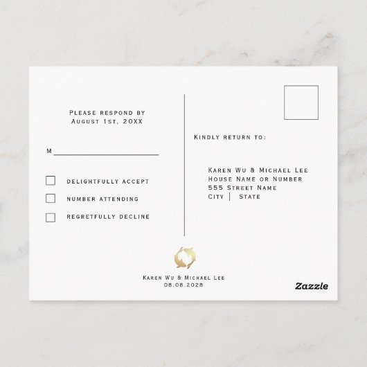 Carte Postale Golden Koi RSVP Mariage (Dos)