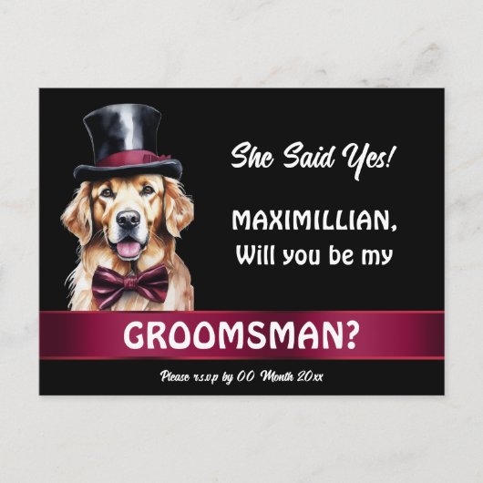 Carte Postale Golden labrador chien groomsmen proposition mariag (Devant)