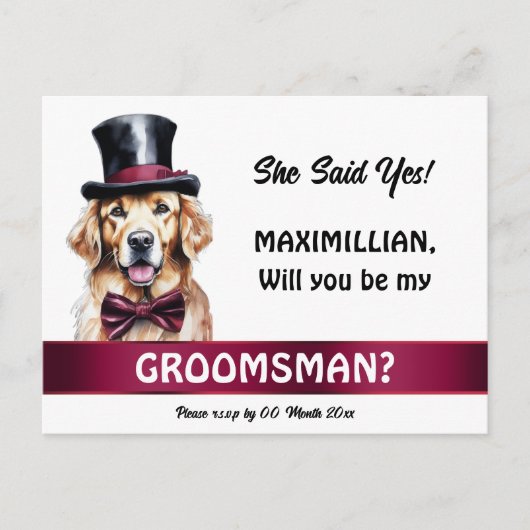 Carte Postale Golden labrador groomsman proposition Bourgogne tu (Devant)