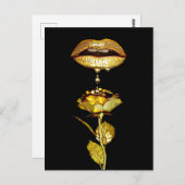 Carte Postale Golden Lips Dripping Liquid Gold Art  (Devant / Derrière)
