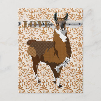Carte postale Golden Llama Love Damask