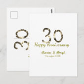 Carte Postale Golden Metallic 30th Happy anniversary add name (Devant / Derrière)