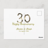 Carte Postale Golden Metallic 30th Happy anniversary add name (Dos)