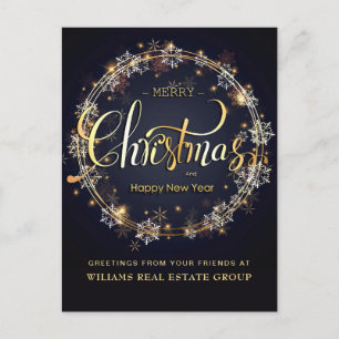 Carte Postale Golden Navy Noël Snowflake Accueil d'entreprise