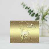 Carte Postale Golden Reindeer Snowy Holiday Postcard (Debout devant)