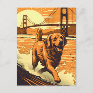 Carte Postale Golden-Retriever au Golden Gate Bridge