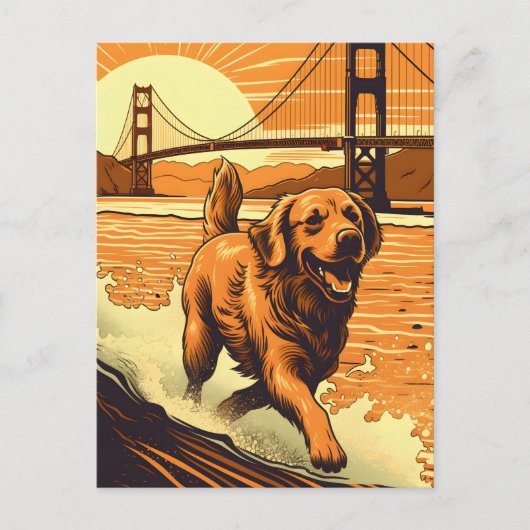 Carte Postale Golden-Retriever au Golden Gate Bridge (Devant)
