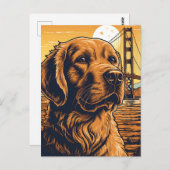 Carte Postale Golden-Retriever au Golden Gate Bridge (Devant / Derrière)