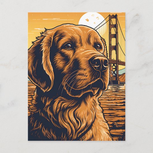 Carte Postale Golden-Retriever au Golden Gate Bridge (Devant)