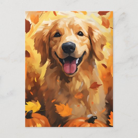 Carte Postale Golden Retriever Automne Action de grâce  (Devant)
