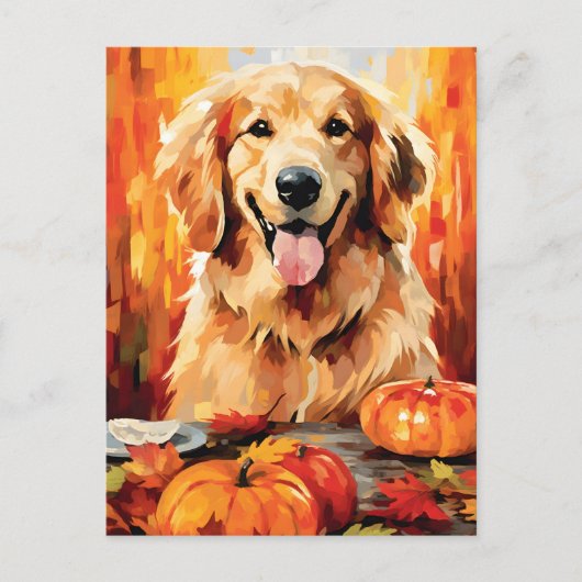 Carte Postale Golden Retriever Automne Thankgiving (Devant)