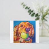 Carte Postale Golden retriever avec la boule (Debout devant)