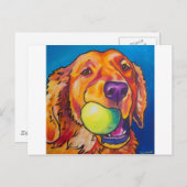 Carte Postale Golden retriever avec la boule (Devant / Derrière)