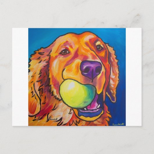 Carte Postale Golden retriever avec la boule (Devant)