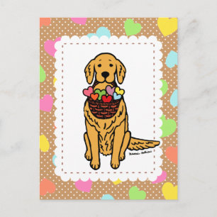 Carte Postale Golden Retriever Cartoon Hearts