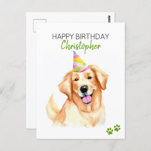 Carte Postale Golden Retriever Chien Personnalisé Joyeux Anniver
