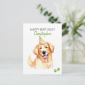 Carte Postale Golden Retriever Chien Personnalisé Joyeux Anniver (Debout devant)