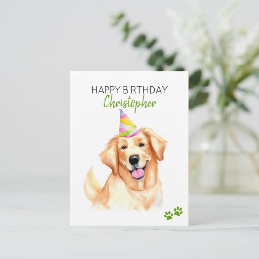 Carte Postale Golden Retriever Chien Personnalisé Joyeux Anniver (Debout devant)