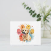 Carte Postale Golden Retriever Dog dans un Empreinte de patte (Debout devant)