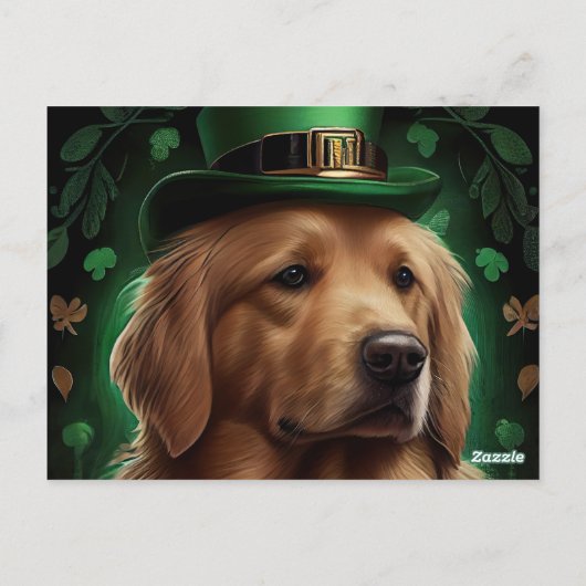 Carte Postale Golden Retriever Dog in St. Patrick's Day (Dos)
