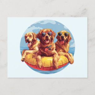 Carte Postale Golden Retriever Dogs - Flottes de la piscine d'ét