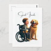 Carte Postale Golden Retriever et Boy (Devant / Derrière)