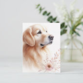 Carte Postale Golden Retriever Floral Aquarelle Portrait (Debout devant)