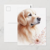 Carte Postale Golden Retriever Floral Aquarelle Portrait (Devant / Derrière)