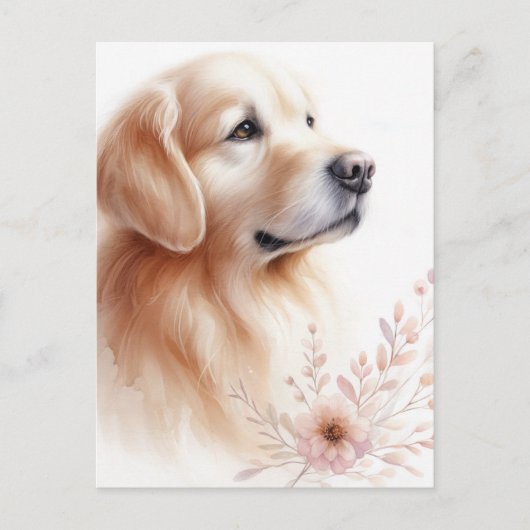 Carte Postale Golden Retriever Floral Aquarelle Portrait (Devant)