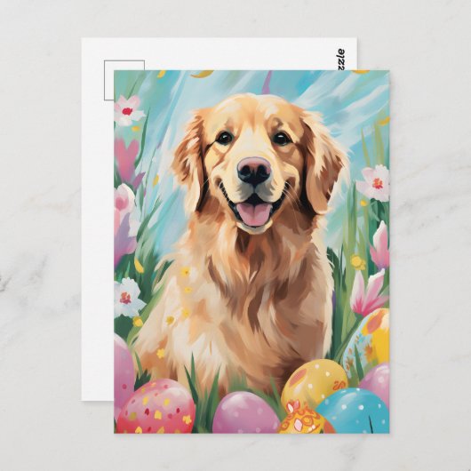 Carte Postale Golden Retriever Happy Pâques (Devant / Derrière)
