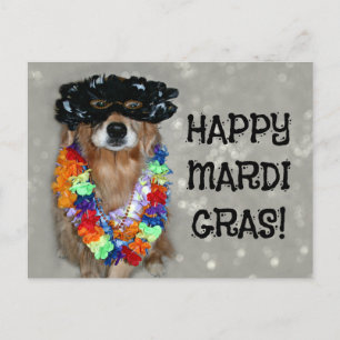 Carte Postale Golden Retriever heureux Mardi Gras