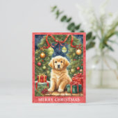 Carte Postale Golden Retriever Joyeux Noël mignon Chien chiot (Debout devant)