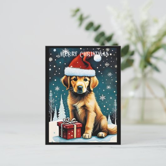 Carte Postale Golden Retriever Joyeux Noël Père Noël Chien vacan (Debout devant)