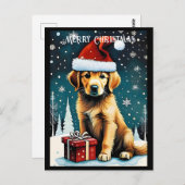 Carte Postale Golden Retriever Joyeux Noël Père Noël Chien vacan (Devant / Derrière)