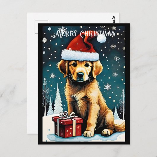 Carte Postale Golden Retriever Joyeux Noël Père Noël Chien vacan (Devant / Derrière)