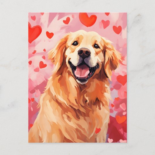 Carte Postale Golden Retriever Saint-Valentin (Devant)