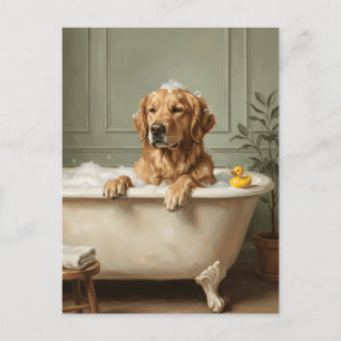 Carte Postale Golden Retriever se détendant dans un bain moussan