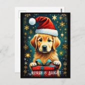 Carte Postale Golden Retriever Snowflakes Père Noël Chien Holida (Devant / Derrière)