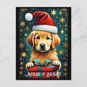 Carte Postale Golden Retriever Snowflakes Père Noël Chien Holida