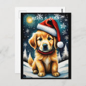 Carte Postale Golden Retriever Snowny Noël Père Noël Chien vacan (Devant / Derrière)