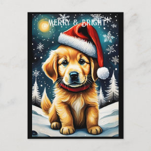 Carte Postale Golden Retriever Snowny Noël Père Noël Chien vacan
