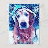 Carte Postale Golden Retriever Vibrant Bleu Hiver Souhaits Art (Devant)