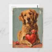 Carte Postale Golden Retriever Vintage Saint Valentin (Devant / Derrière)