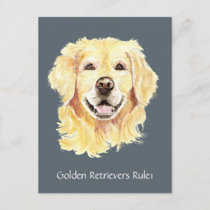 Carte Postale Golden Retriever's Rule Aquarelle Chien animal ani