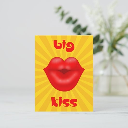 Carte Postale Golden Solar Rays Rouge lèvres grand baiser (Debout devant)