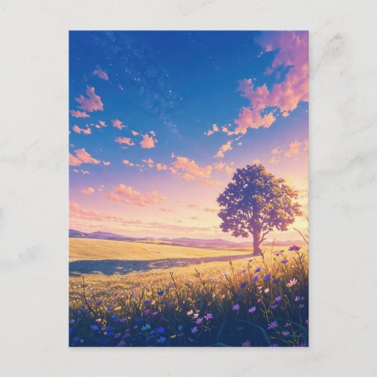 Carte Postale Golden Sunset Tree and Starry Sky (Devant)