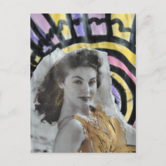 Carte Postale Golden Swimsuit Woman in 1939 beach collage art