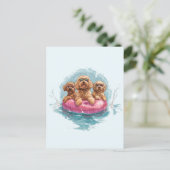 Carte Postale Goldendoodle Dogs Summer Pineappy Pool Flotte (Debout devant)