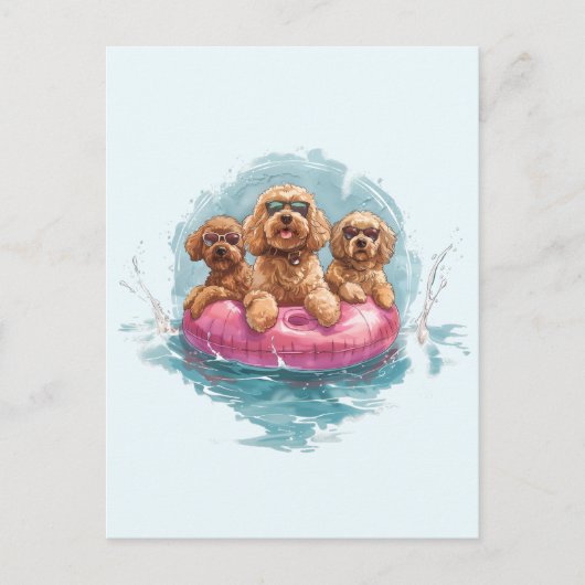 Carte Postale Goldendoodle Dogs Summer Pineappy Pool Flotte (Devant)